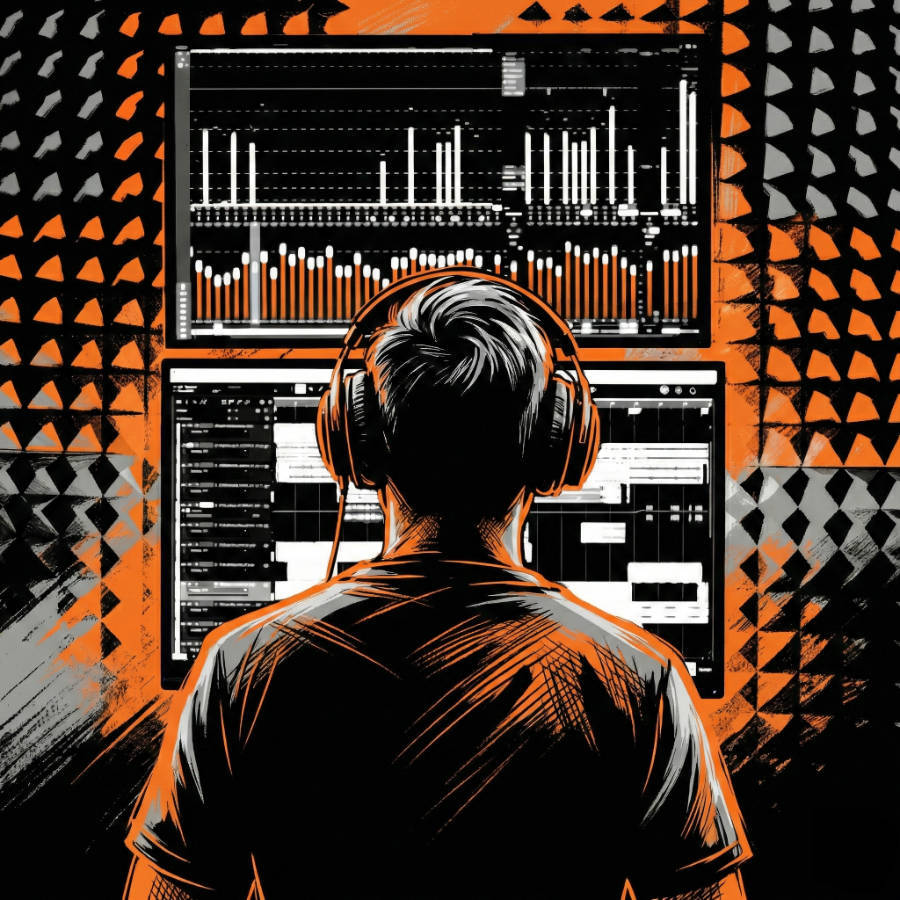 les konley sitting at mixing station graphic