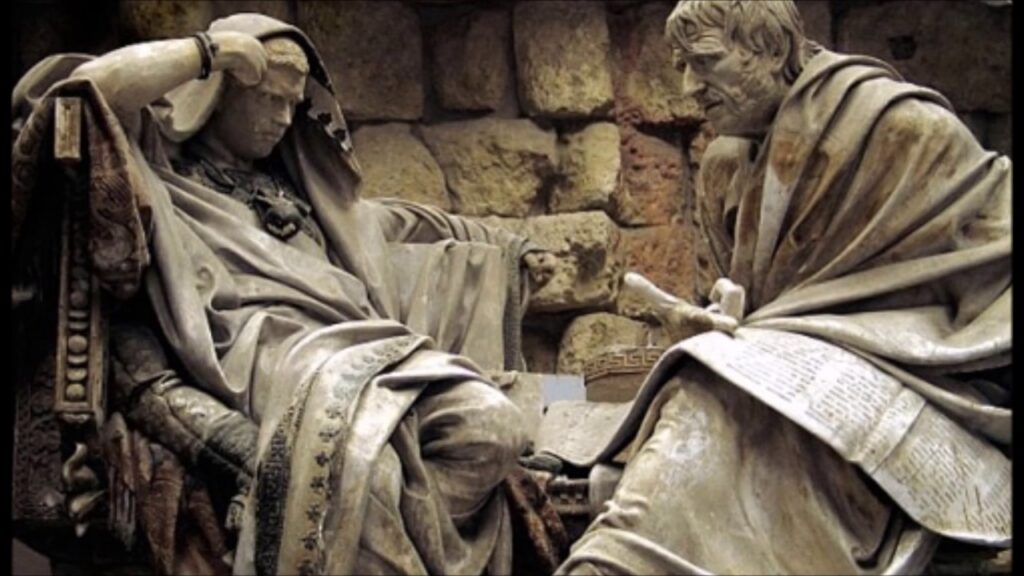 Statue of Seneca talking to Lucilius